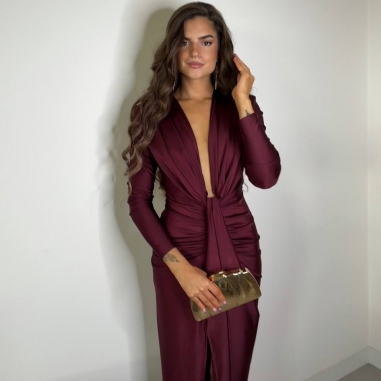 VESTIDO NUDO MANGA BURDEOS