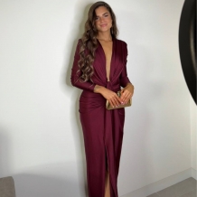 VESTIDO NUDO MANGA BURDEOS