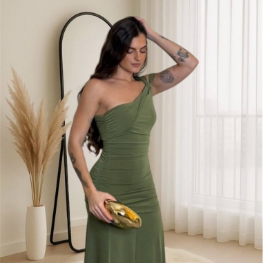 VESTIDO BELLA VERDE CAQUI