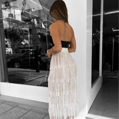 FALDA MIDI FLECOS CREMA