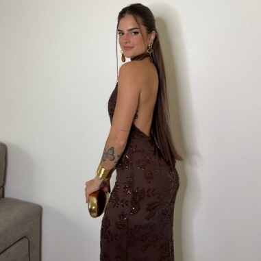 VESTIDO HALTER LENTEJUELAS CHOCO