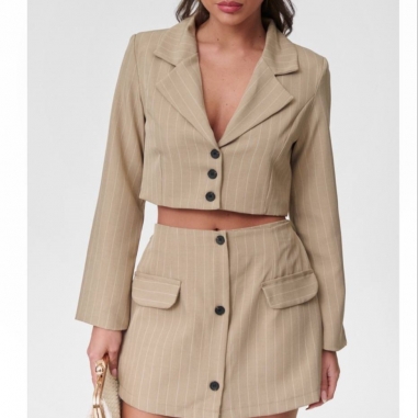 CONJUNTO TRAJE RAYAS TAUPÉ