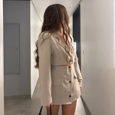 CONJUNTO TRAJE RAYAS TAUPÉ