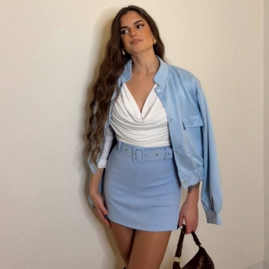 FALDA PANTALÓN CINTURÓN CELESTE