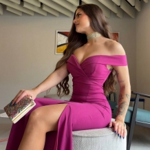 VESTIDO ESCOTE BARCO MAGENTA 2