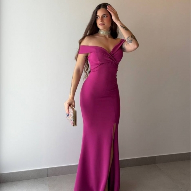 VESTIDO ESCOTE BARCO MAGENTA