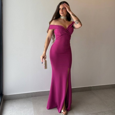 VESTIDO ESCOTE BARCO MAGENTA