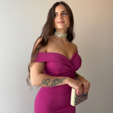 VESTIDO ESCOTE BARCO MAGENTA