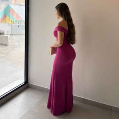 VESTIDO ESCOTE BARCO MAGENTA