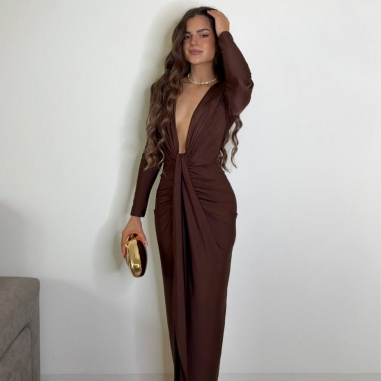 VESTIDO NUDO MANGA CHOCO