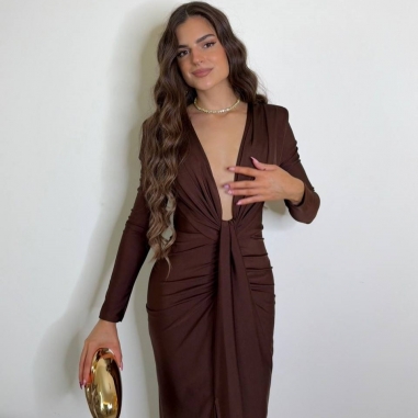 VESTIDO NUDO MANGA CHOCO