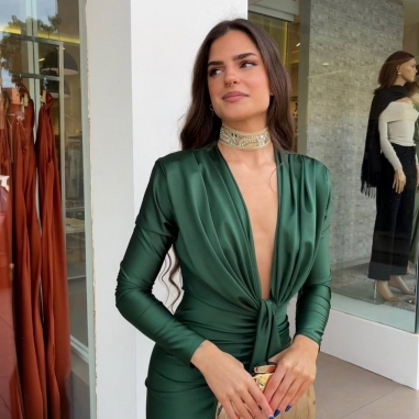 VESTIDO NUDO MANGA VERDE BOTELLA