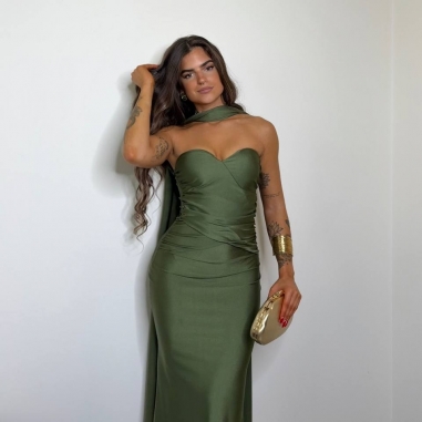 VESTIDO GARGANTILLA VERDE CAQUI