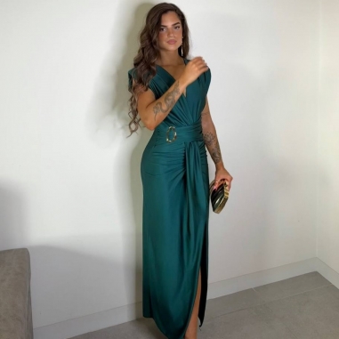 VESTIDO NUDO HEBILLA VERDE ESMERALDA