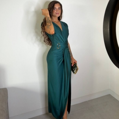 VESTIDO NUDO HEBILLA VERDE ESMERALDA