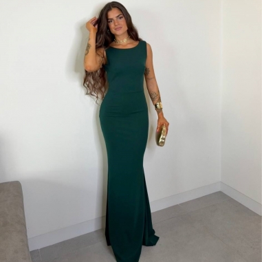 VESTIDO SIRENA LAZO VERDE BOTELLA
