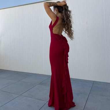 VESTIDO SIRENA LAZO VINO