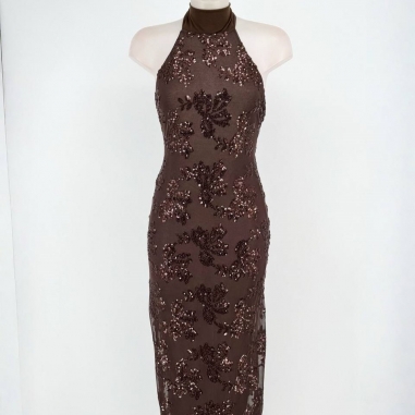 VESTIDO HALTER LENTEJUELAS CHOCO