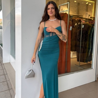 VESTIDO CORSET TUL JOYA PETRÓLEO