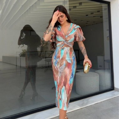 VESTIDO MANGA ABULLONADA ESTAMPADO