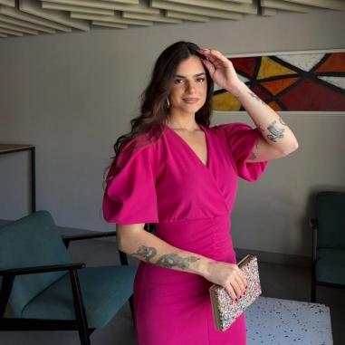 VESTIDO MANGA ABULLONADA FUCSIA