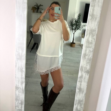 CAMISETA - VESTIDO ASIMÉTRICO ENCAJE...