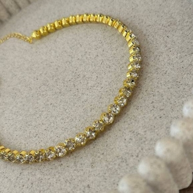 GARGANTILLA RÍGIDA PERLITAS DORADA