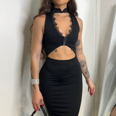 VESTIDO ABERTURA ENCAJE NEGRO