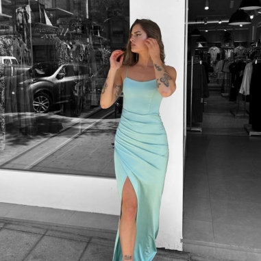 VESTIDO LARGO ESPALDA CRUZADA MENTA