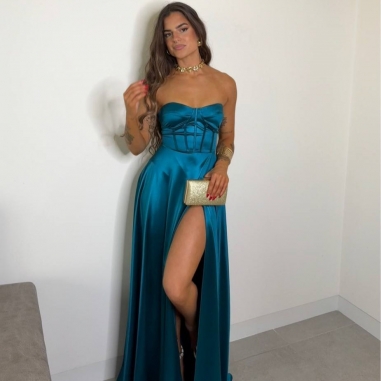 VESTIDO CORSET FLUÍDO PETRÓLEO