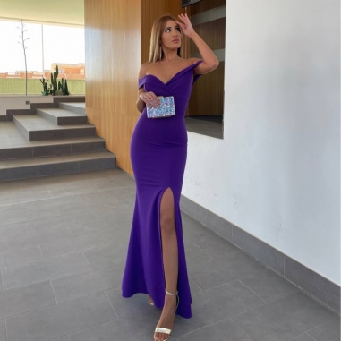 VESTIDO ESCOTE BARCO MORADO