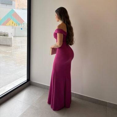 PREVENTA VESTIDO ESCOTE BARCO MAGENTA
