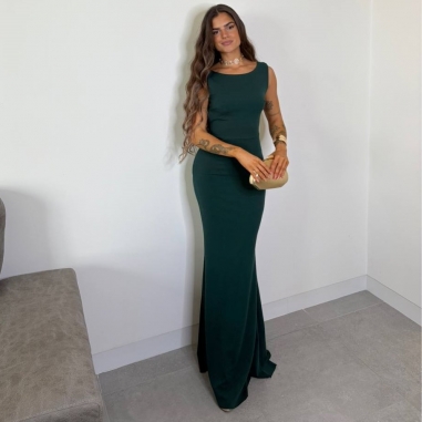 VESTIDO SIRENA LAZO VERDE BOTELLA