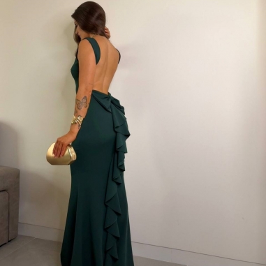 VESTIDO SIRENA LAZO VERDE BOTELLA