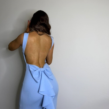 PREVENTA VESTIDO SIRENA LAZO CELESTE