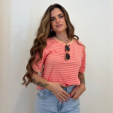 CAMISETA RAYAS CORAL
