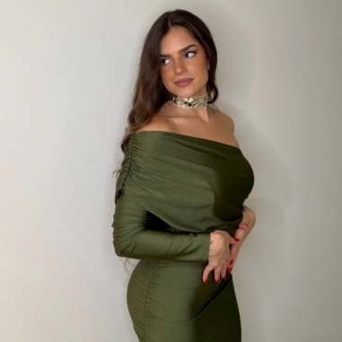 VESTIDO ASIMÉTRICO MIDI VERDE CAQUI