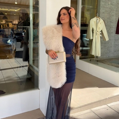 VESTIDO TUL ASIMÉTRICO MARINO