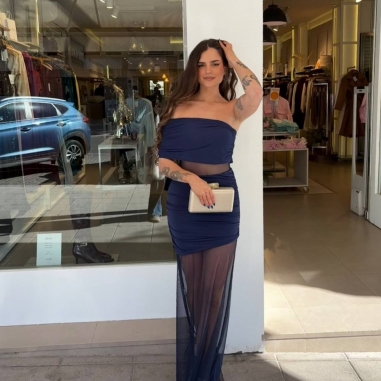 VESTIDO TUL ASIMÉTRICO MARINO