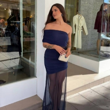 VESTIDO TUL ASIMÉTRICO MARINO