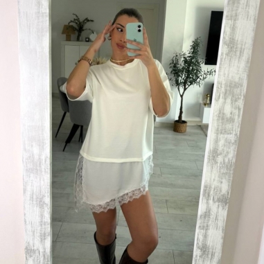 PREVENTA CAMISETA VESTIDO ENCAJE BLANCO