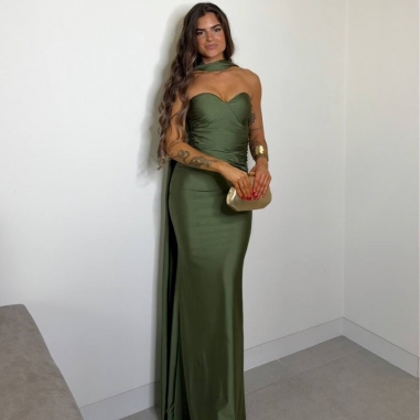 VESTIDO GARGANTILLA VERDE CAQUI