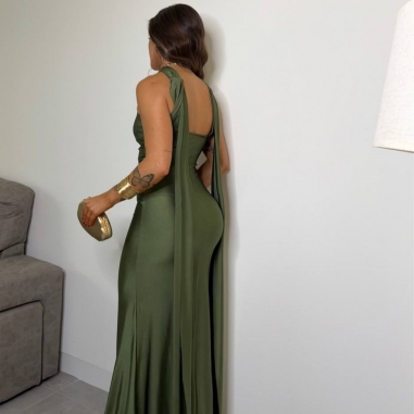 VESTIDO GARGANTILLA VERDE CAQUI