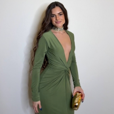 VESTIDO NUDO FRUNCIDO VERDE CAQUI