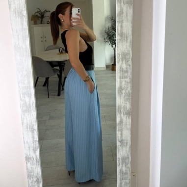 PANTALÓN PALAZZO RAYAS CELESTE