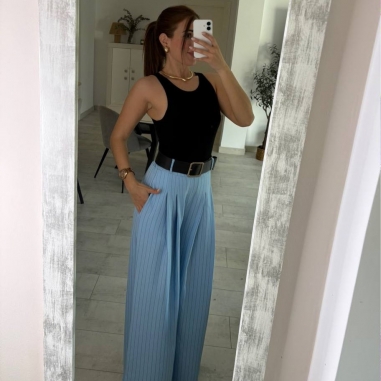 PANTALÓN PALAZZO RAYAS CELESTE