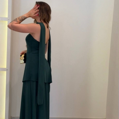 VESTIDO SERENA + CHAL VERDE BOTELLA