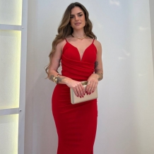 VESTIDO ESCOTE V ROJO