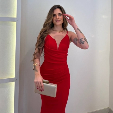 VESTIDO ESCOTE V ROJO