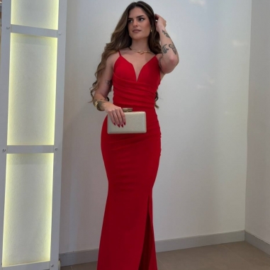 VESTIDO ESCOTE V ROJO